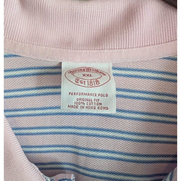 Brooks Brothers Size XXL Polo Shirt Mens Pink Blue Performance Polo Mesh 2XL - Picture 2 of 5